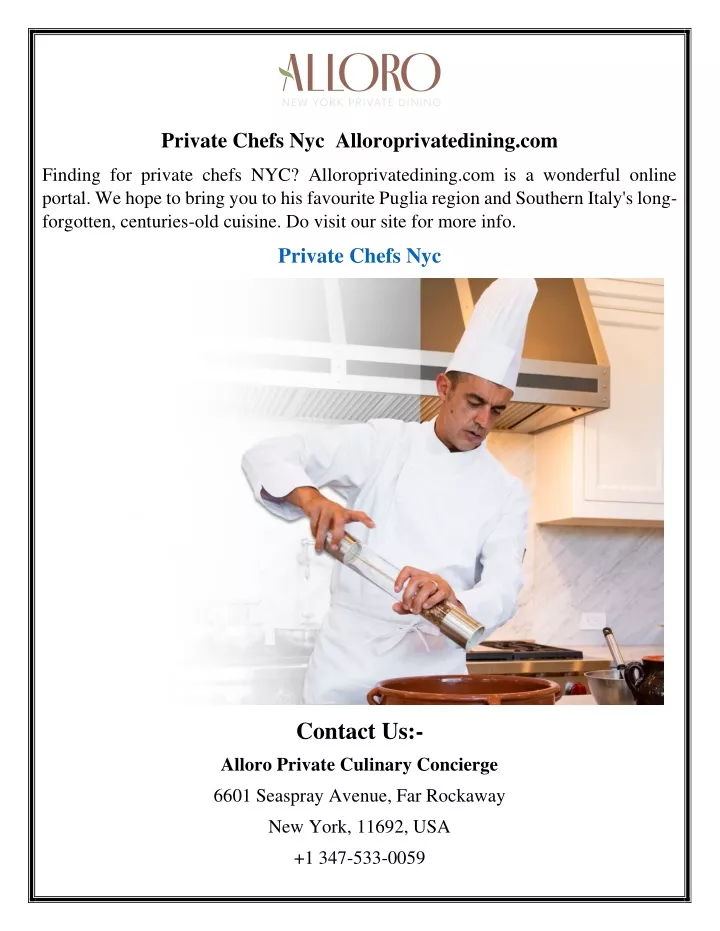 private chefs nyc alloroprivatedining com