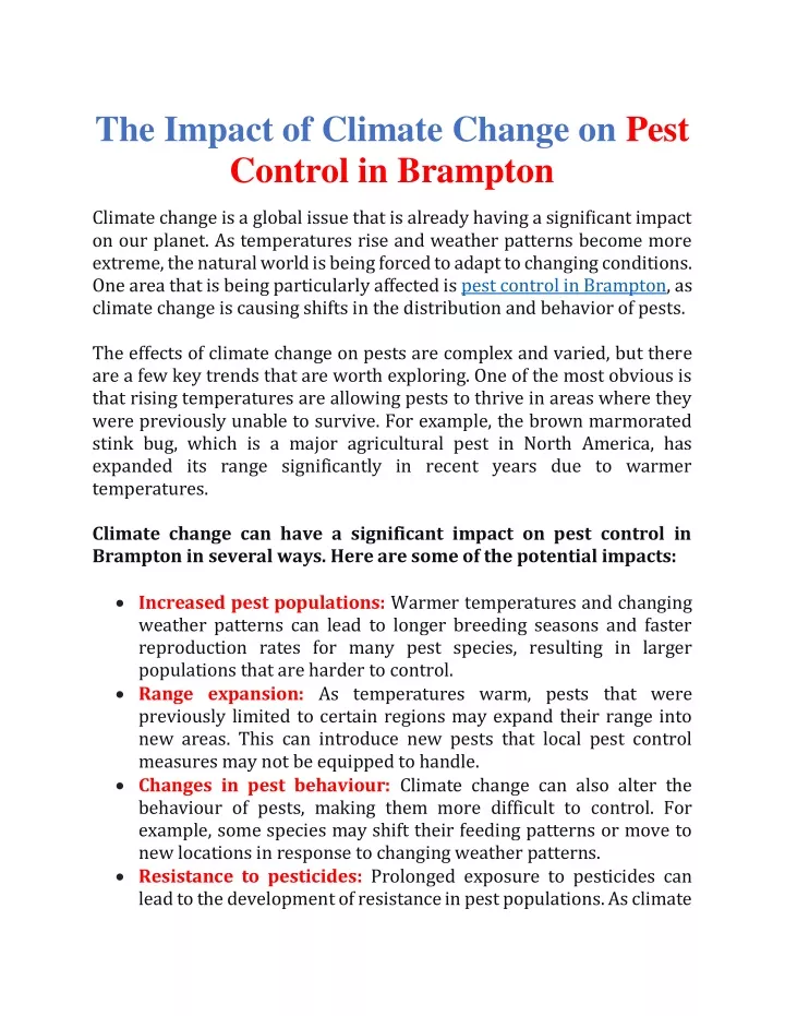 the impact of climate change on pest control
