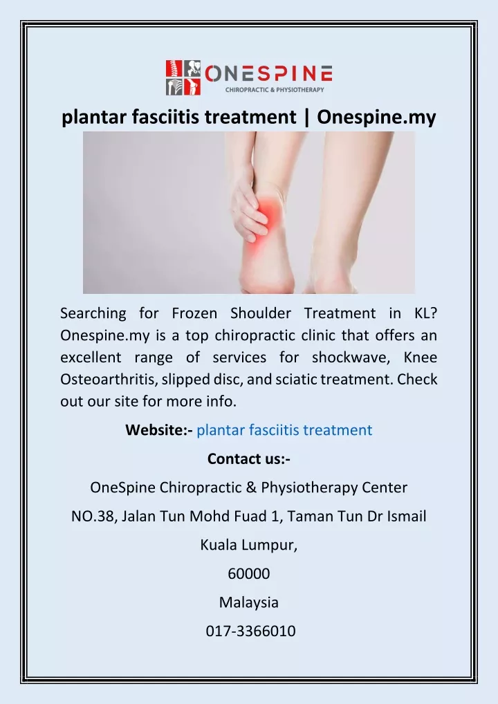 plantar fasciitis treatment onespine my