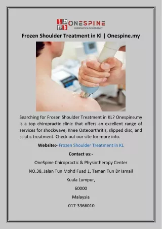 Frozen Shoulder Treatment in Kl  Onespine.my