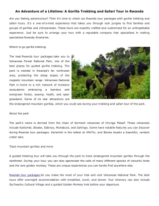 An Adventure of a Lifetime: A Gorilla Trekking and Safari Tour in Rwanda