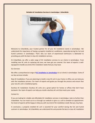 Reliable AC Installation Services in Jamshedpur  UrbanWale