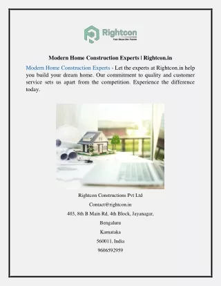 Modern Home Construction Experts  Rightcon.in