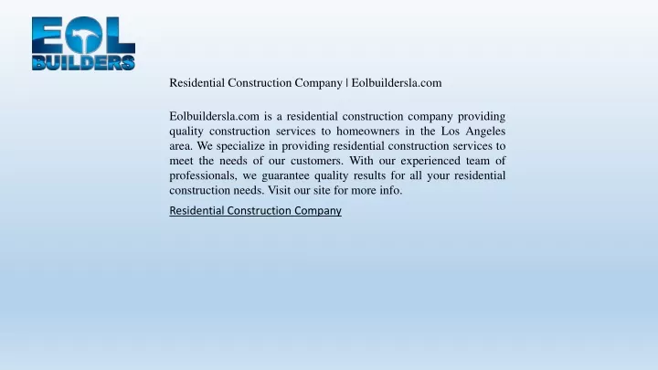 residential construction company eolbuildersla com