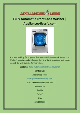 fully automatic front load washer