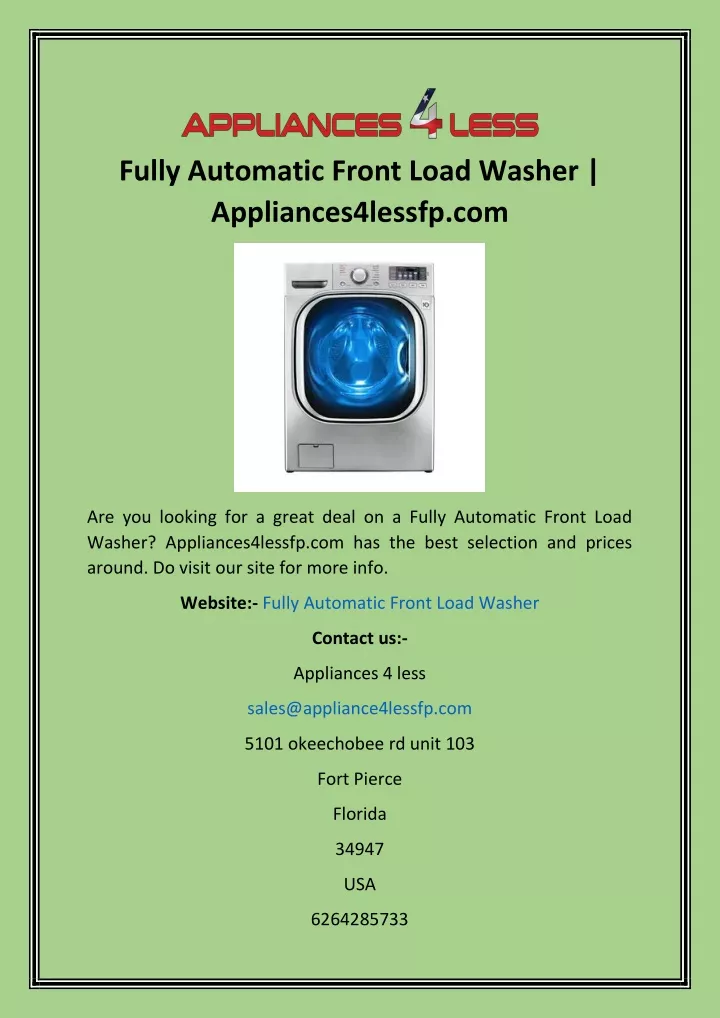 fully automatic front load washer