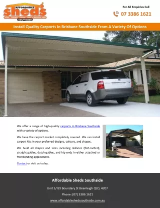 Install Quality Carports In Brisbane Southside From A Variety Of Options