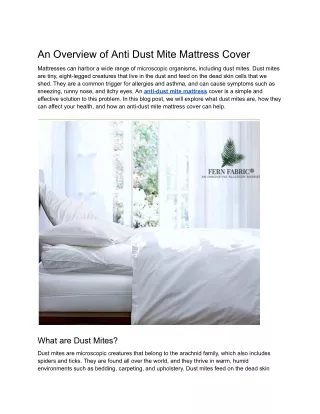 An Overview of Anti Dust Mite Mattress Cover