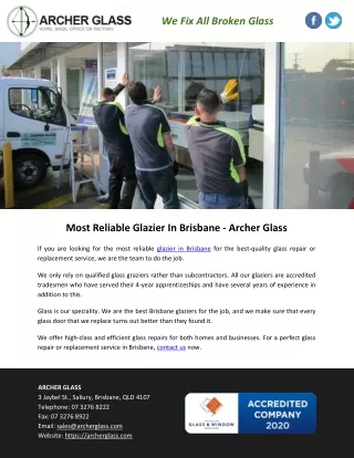 Most Reliable Glazier In Brisbane - Archer Glass