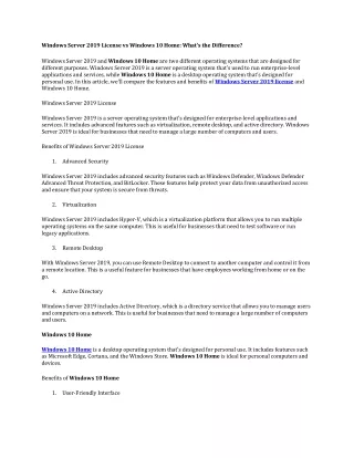 windows server 2019 license vs windows 10 home