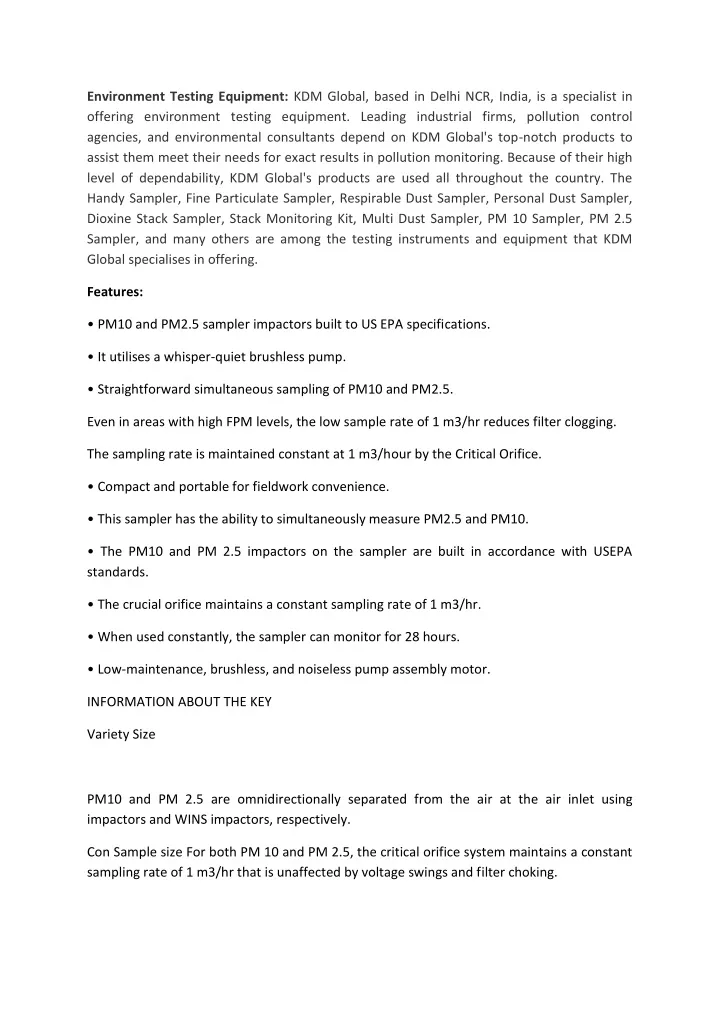 environment testing equipment kdm global based