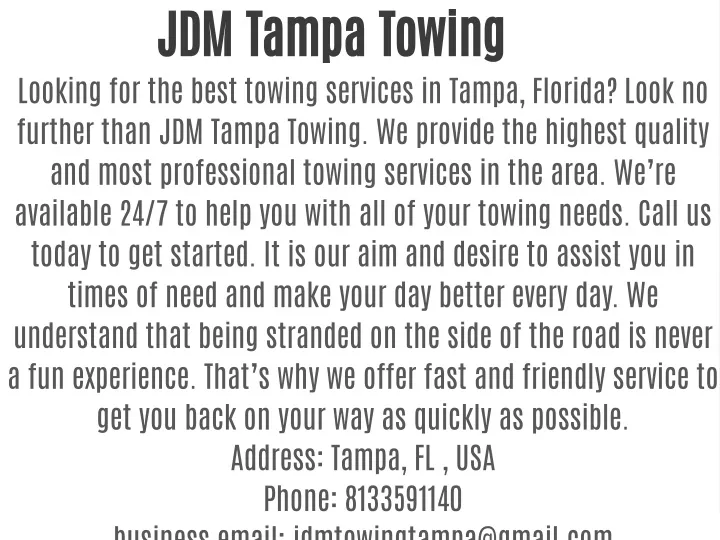 jdm tampa towing looking for the best towing