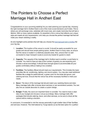 the pointers to choose a perfect marriage hall
