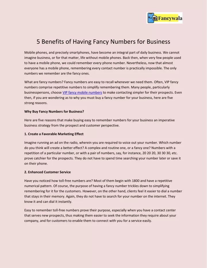 5 benefits of having fancy numbers for business