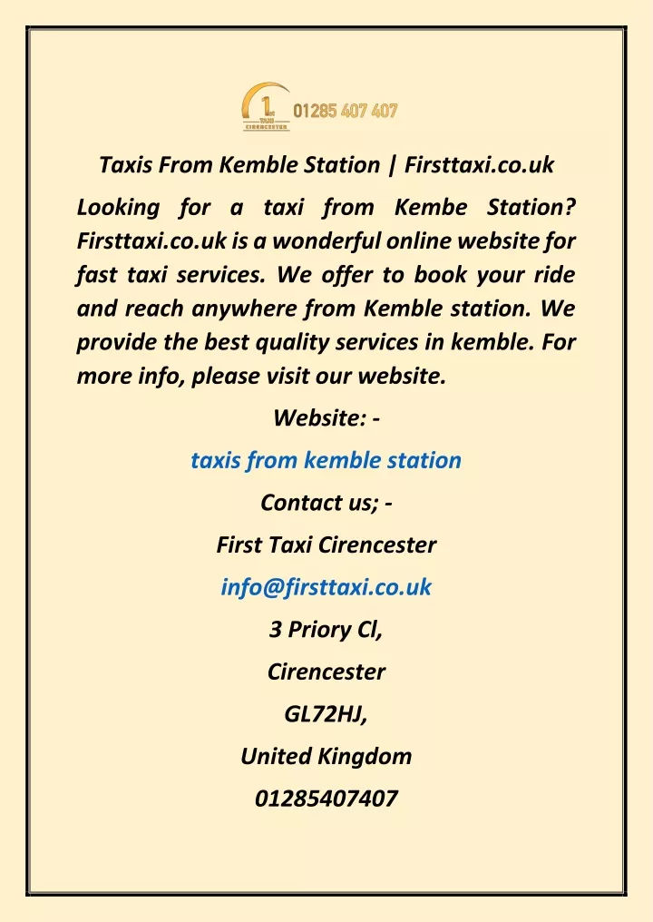 taxis from kemble station firsttaxi co uk
