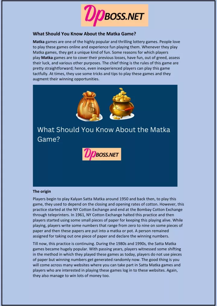 what should you know about the matka game