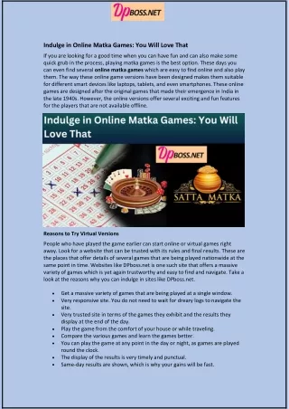 Indulge in Online Matka Games: You Will Love That