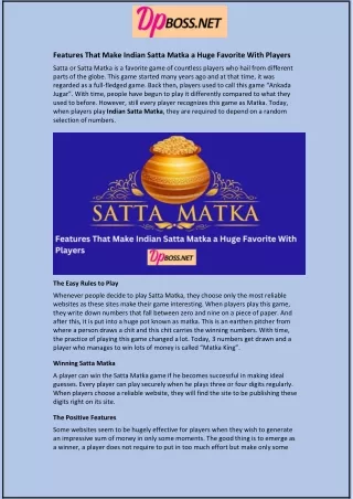 Features That Make Indian Satta Matka a Huge Favorite With Players