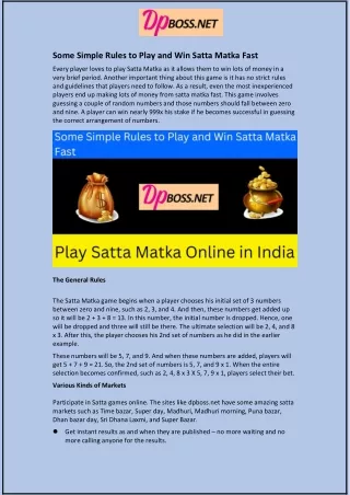 Some Simple Rules to Play and Win Satta Matka Fast