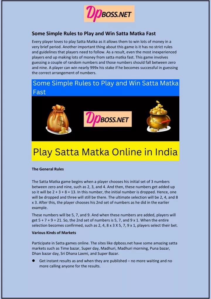 some simple rules to play and win satta matka fast