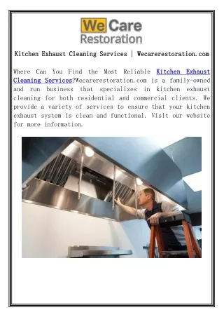 Kitchen Exhaust Cleaning Services | Wecarerestoration.com