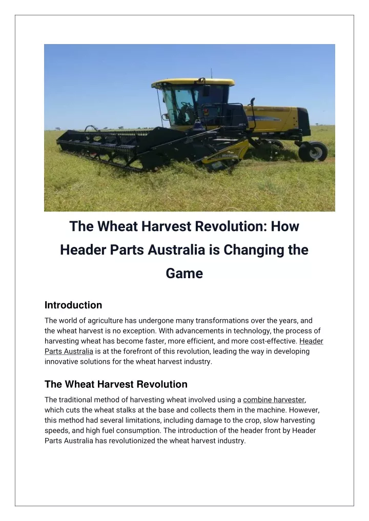the wheat harvest revolution how header parts