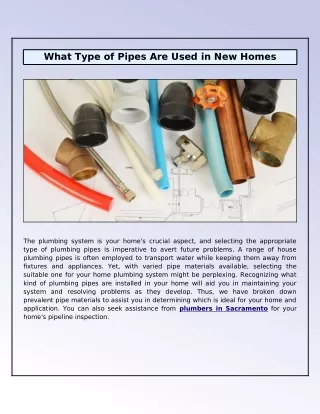 What Type of Pipes Are Used in New Homes