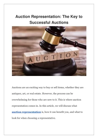 Auction Representation The Key to Successful Auctions