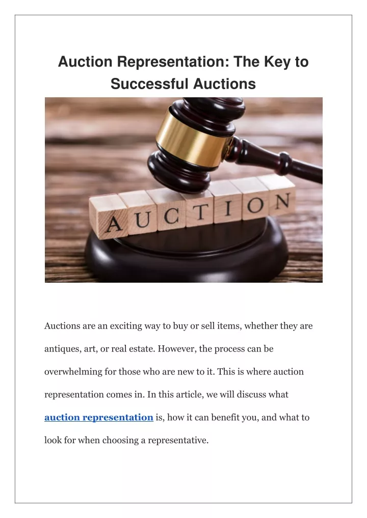 auction representation the key to successful