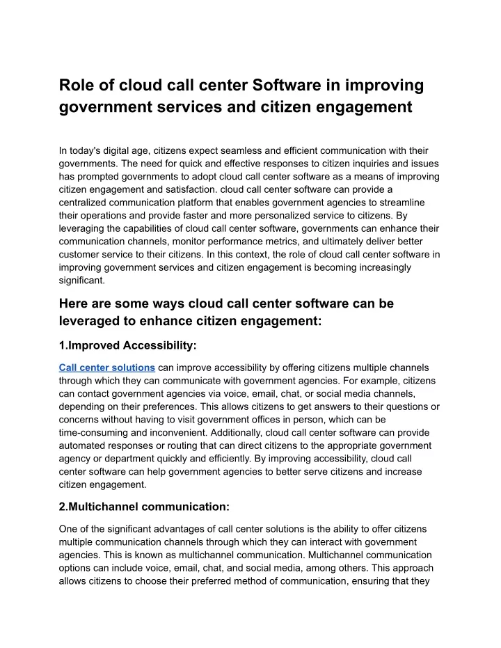 role of cloud call center software in improving