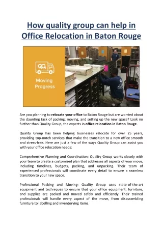 How quality group can help in Office Relocation in Baton Rouge