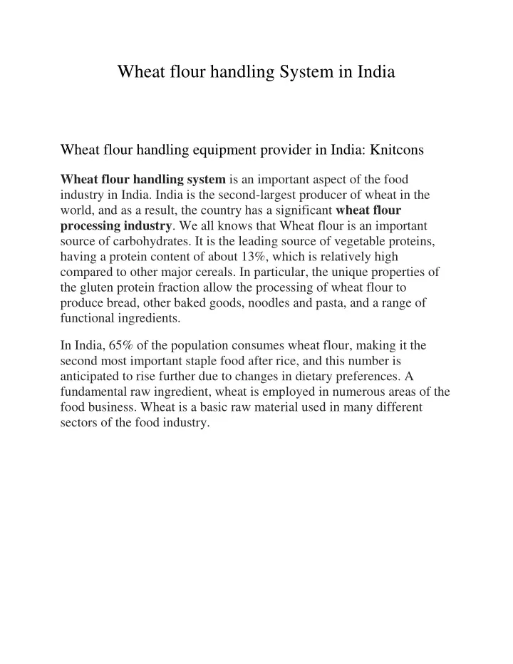 wheat flour handling system in india