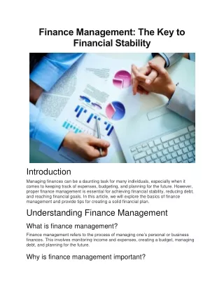 finance management the key to financial stability