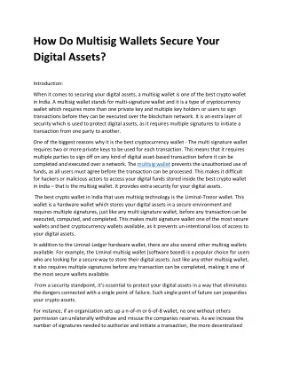 how do multisig wallets secure your digital assets