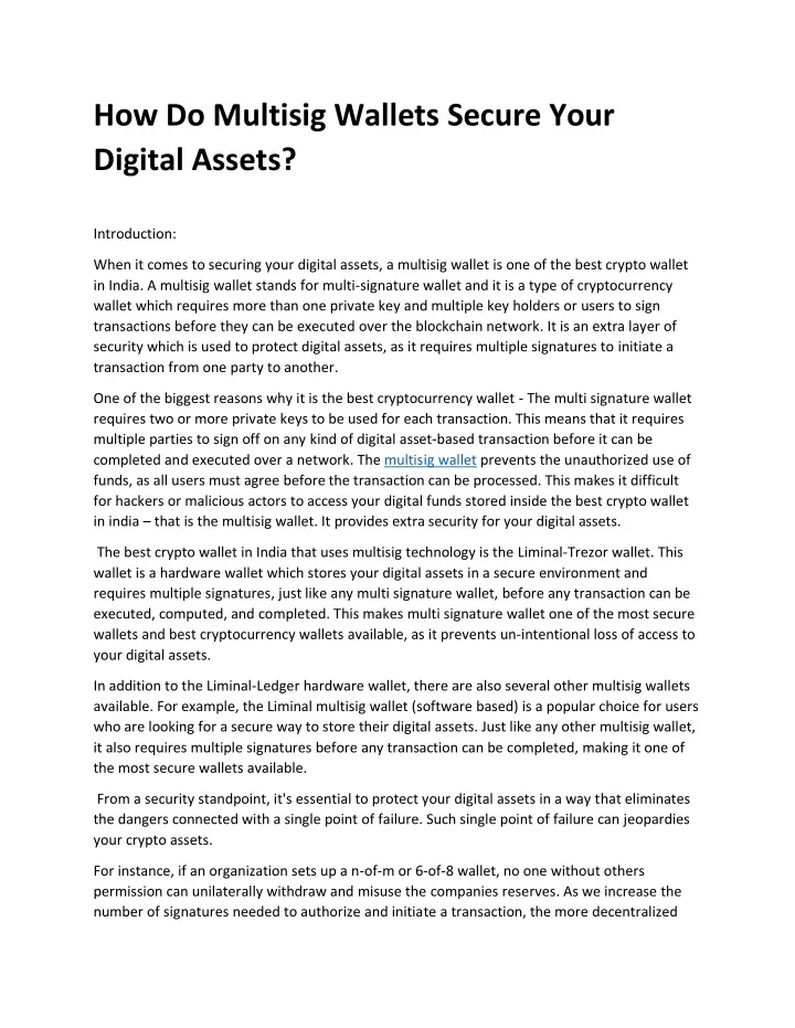 Securing Your Digital Assets: The Power Of Multi-Signature Wallets