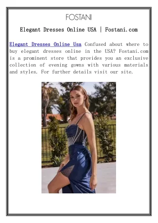 Elegant Dresses Online USA | Fostani.com