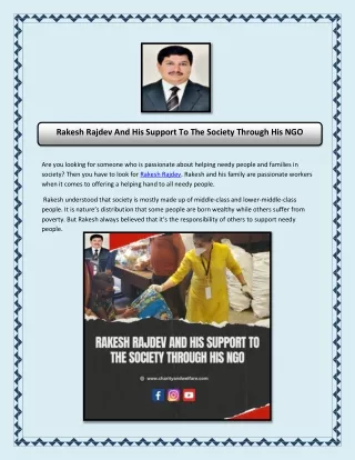 Rakesh Rajdev And His Support To The Society Through His NGO