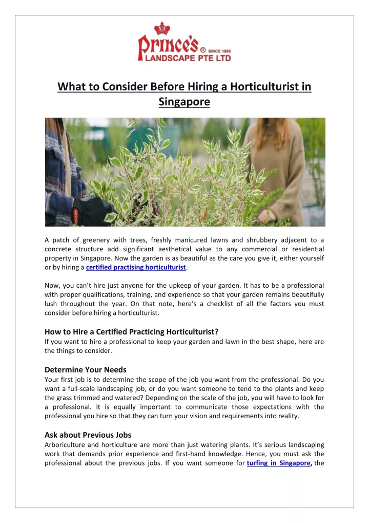 what to consider before hiring a horticulturist