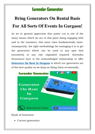 bring generators on rental basis