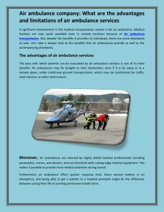 Air ambulance company  What are the advantages and limitations of air ambulance services (1)