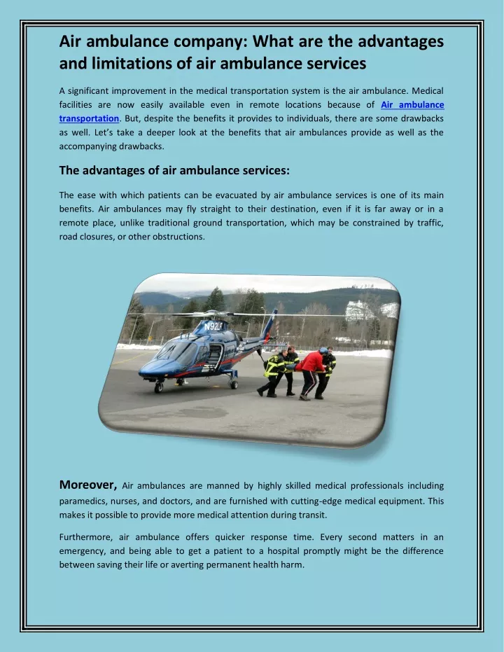 air ambulance company what are the advantages