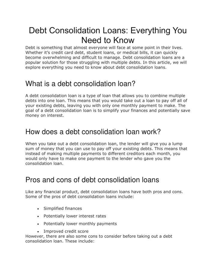 debt consolidation loans everything you need