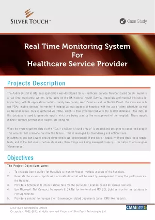 Silver Touch Develops Real Time Monitoring System for Healthcare Service Provider - Case Study
