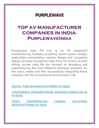TOP AV MANUFACTURER COMPANIES IN INDIA- PurplewaveIndiaa