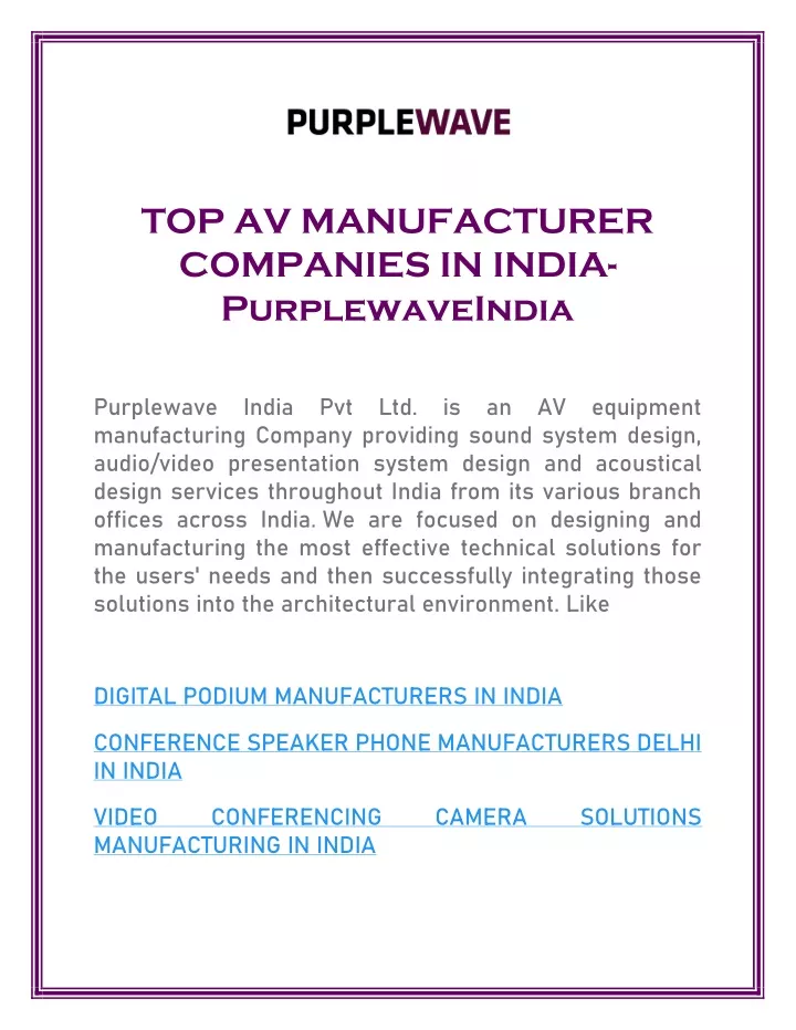 top av manufacturer companies in india