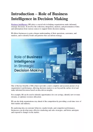 Role of Business Intelligence in Strategic Decision Making