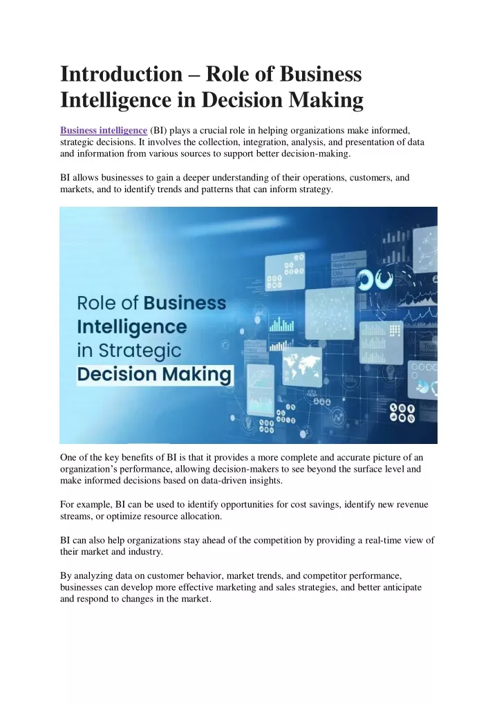 introduction role of business intelligence