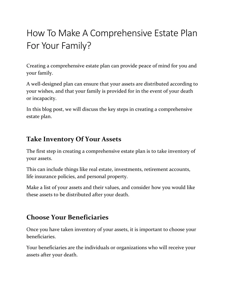 how to make a comprehensive estate plan for your