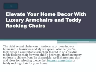 Elevate Your Home Decor With Luxury Armchairs and