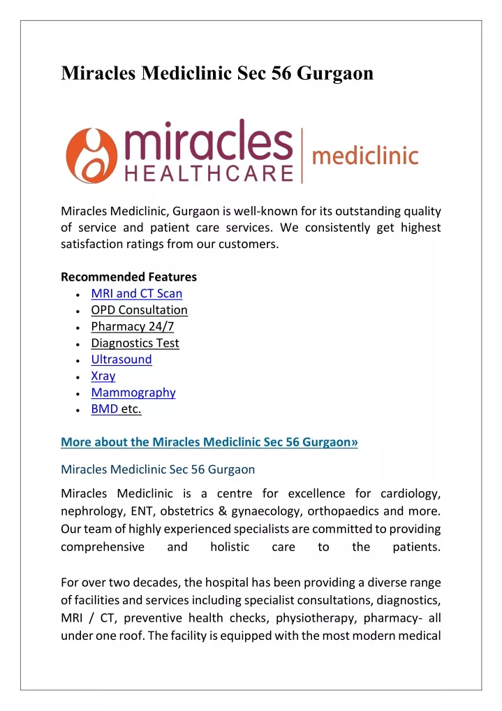miracles mediclinic sec 56 gurgaon